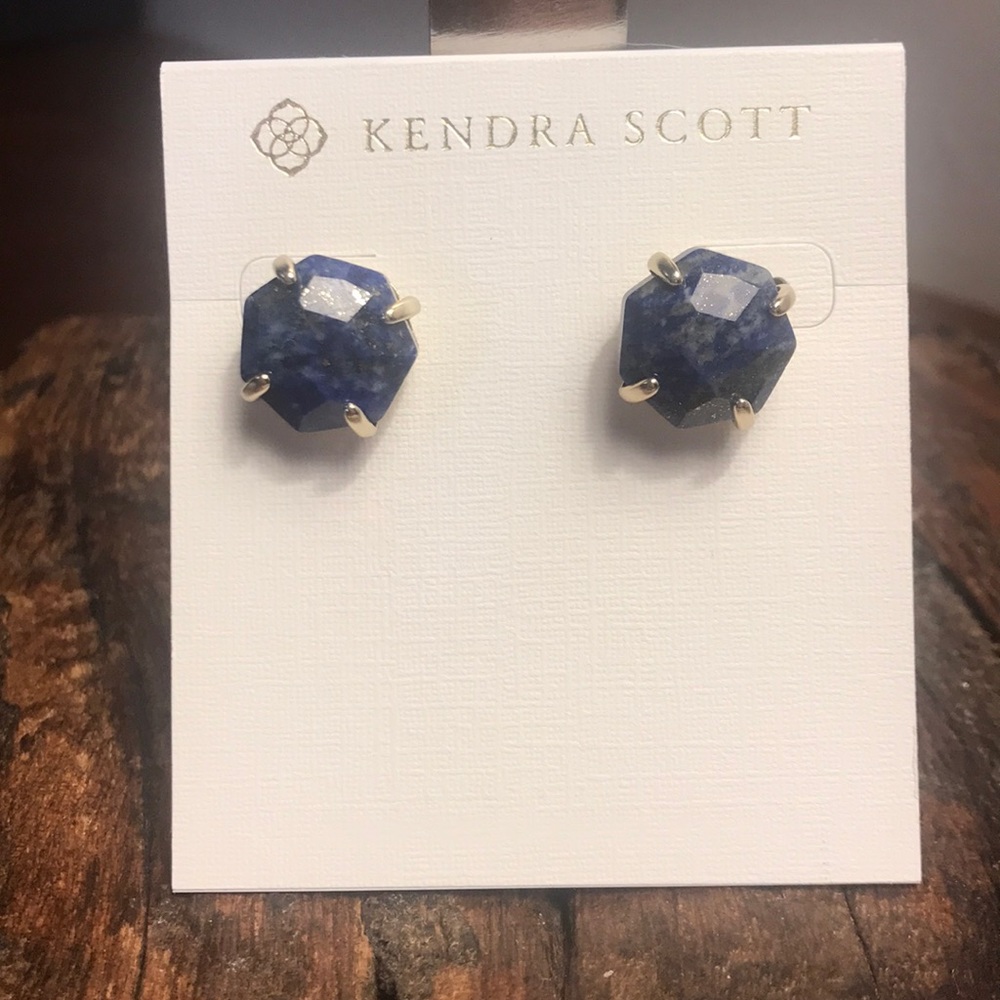 Kendra Scott Gold Stud Blue Lapis Ryan Earrings!! - Picture 1 of 7